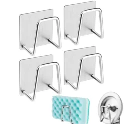 Outlet Disksvamphållare 4 ST Rostfri och hållbar rostfritt stål svamp hållare Starkt lim Liten svamp hållare Håll ordning silverfärgad 4st