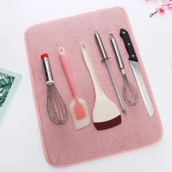 Diskunderlägg i mikrofiber, superabsorberande torkmatta i rosa