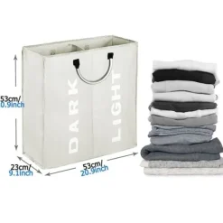 Best Dubbel stor tvättkorg, hopfällbar smutstvättkorg (ljusgrå)