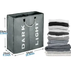 Best Dubbel tvättkorg med lock och löstagbara tvättsäckar Ljusgrå M M Light Gray