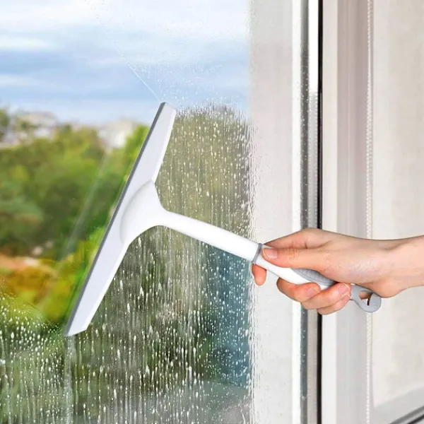 Sale Duschglas torkare, universell väggmonterad duschskrapa, icke-märkande glasrengöring, används för spegel, kakelrengöring, off-white