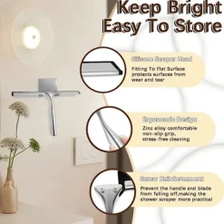 Hot Duschraka för glasdörrar, rostfritt stål med självhäftande krok, 10 mångsidiga fönsterrakar