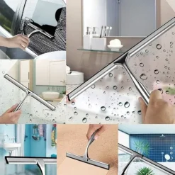 Best Duschskrapa, duschskrapa i rostfritt stål med sugkoppskrok, multifunktionell rengöring för badrumsspegelglasfönster