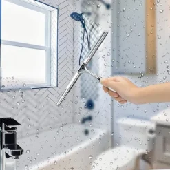 Clearance Duschskrapa, fönsterraka, rostfritt stål duschskärmstorkare med stark sugkrok för spegel, fönster och glasrengöring, 10" krom