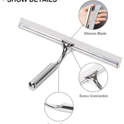 Clearance Duschskrapa, fönsterraka, rostfritt stål duschskärmstorkare med stark sugkrok för spegel, fönster och glasrengöring, 10