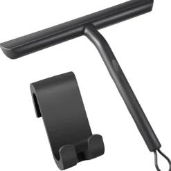 Outlet Duschskrapa för Ränderfri Rengöring av Glasdörr, Badrumsskrapa med Hållare - 21cm Svart, Silikonskrapa