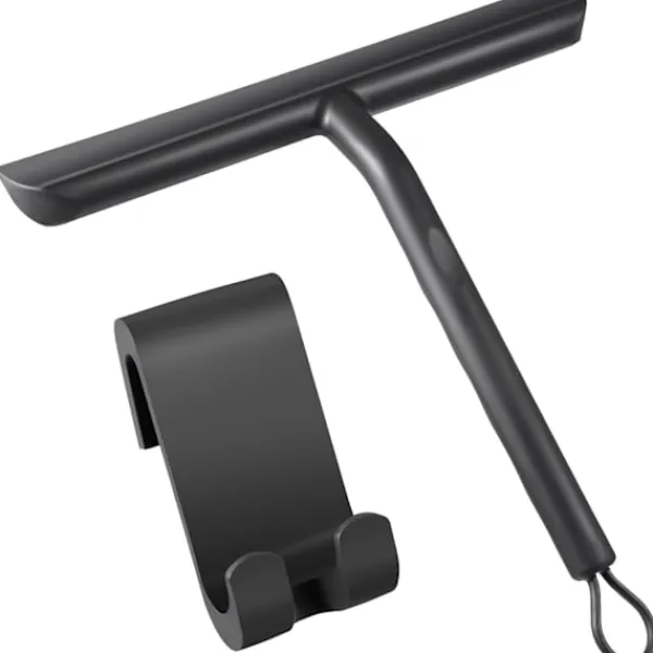 Outlet Duschskrapa för Ränderfri Rengöring av Glasdörr, Badrumsskrapa med Hållare - 21cm Svart, Silikonskrapa