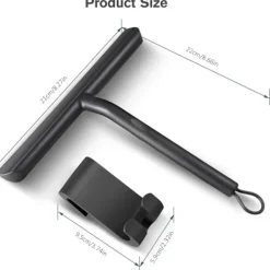 Outlet Duschskrapa för Ränderfri Rengöring av Glasdörr, Badrumsskrapa med Hållare - 21cm Svart, Silikonskrapa