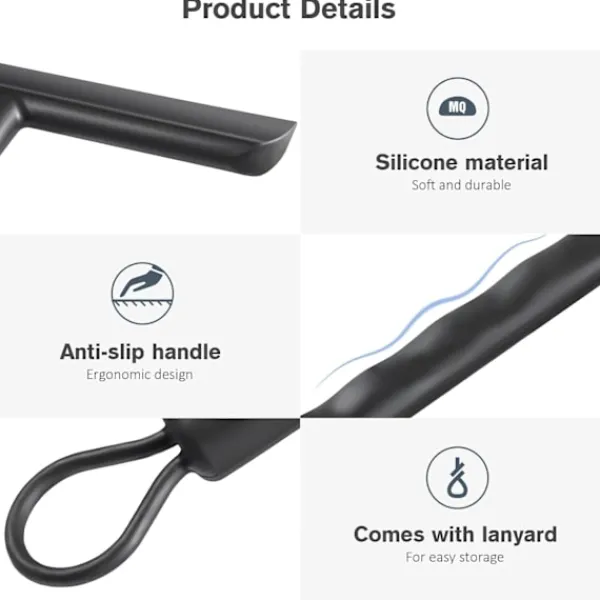 Outlet Duschskrapa för Ränderfri Rengöring av Glasdörr, Badrumsskrapa med Hållare - 21cm Svart, Silikonskrapa