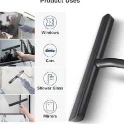 Outlet Duschskrapa för Ränderfri Rengöring av Glasdörr, Badrumsskrapa med Hållare - 21cm Svart, Silikonskrapa