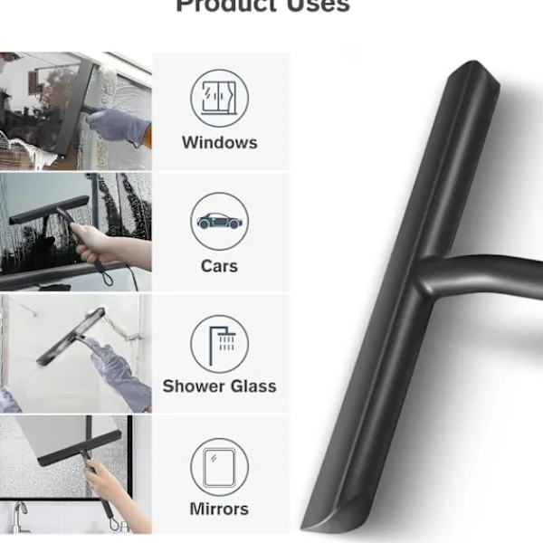Outlet Duschskrapa för Ränderfri Rengöring av Glasdörr, Badrumsskrapa med Hållare - 21cm Svart, Silikonskrapa