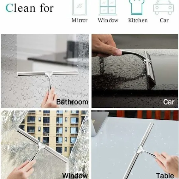 Sale Duschskrapa, glasskrapa, hushållsvattenskrapa, rostfritt stål, 25,8 x 16,5 cm, rengöringsskrapa för badrumsfönster