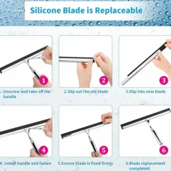 Discount Duschskrapa i rostfritt stål, 25,5 cm duschskrapa med krok, för glas, spegel, kakel, kök - Silver