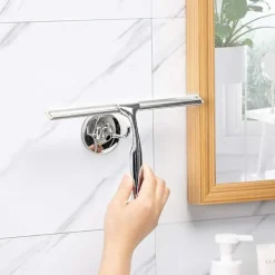 New GIFT OF G Duschskrapa i rostfritt stål med stark sugkrok för badrum, kök, spegel, bil, fönster och glasrengöring, 10