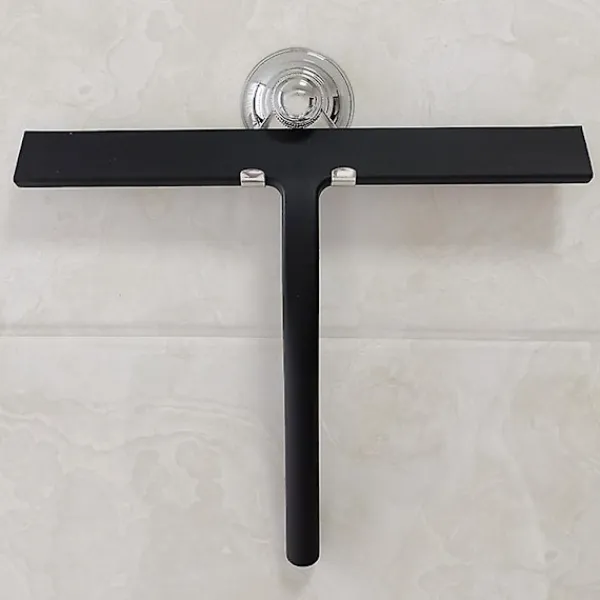 Clearance Duschskrapa med sugkoppshållare - 28 cm svart - Fönsterskrapa för badrum - Silikon INOX