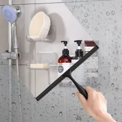 Online Duschskrapa, rostfritt stål duschskrapa med stark sugkrok för badrum, spegel, bil, fönster och glasrengöring, 10"