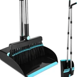 Outlet Dustpan Set with Dust Cover, Windproof Vertical Broom and Dustpan for Floor Cleaning