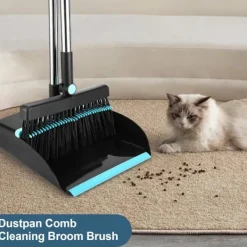Outlet Dustpan Set with Dust Cover, Windproof Vertical Broom and Dustpan for Floor Cleaning