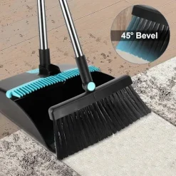 Outlet Dustpan Set with Dust Cover, Windproof Vertical Broom and Dustpan for Floor Cleaning
