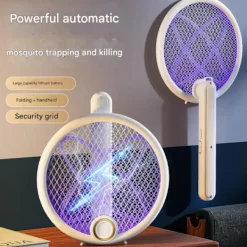 New Elektrisk flugsmälla, 2-i-1 elektrisk myggsmälla, 5W uppladdningsbar elektrisk myggsmälla för kök, sovrum, camping, balkong, trädgård