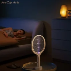 Online Elektrisk insektsracket med roterande huvud, uppladdningsbar, elektrisk myggracket, flugsmälla, flugfälla, med teleskopisk förlängning