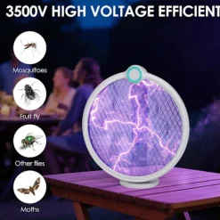 Sale Elektrisk myggracket, 3 i 1 1200mAh USB-uppladdningsbar myggracket - Kan roteras och fällas ihop i alla riktningar