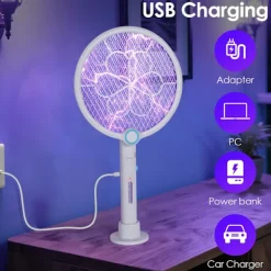 Sale Elektrisk myggracket, 3 i 1 1200mAh USB-uppladdningsbar myggracket - Kan roteras och fällas ihop i alla riktningar