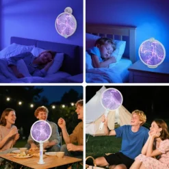 New 9054726977109 Elektrisk myggracket, 3 i 1 1200mAh USB-uppladdningsbar myggracket - Kan roteras och fällas ihop i alla riktningar