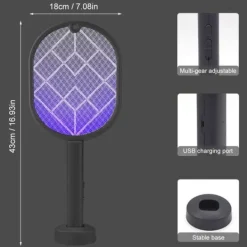 Outlet Elektrisk myggracket, flugsmälla racket Uppladdningsbar insektsdödare racket Myggfälla ljus Uppladdningsbart myggfällelampa