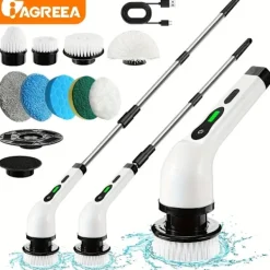 Online Elektrisk rengöringsborste, roterande golvskrubb, sladdlös, utbytbar, 7 borstmunstycken, 1 set White