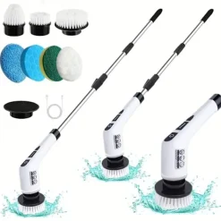 Online Elektrisk rengöringsborste, roterande golvskrubb, sladdlös, utbytbar, 7 borstmunstycken, 1 set White