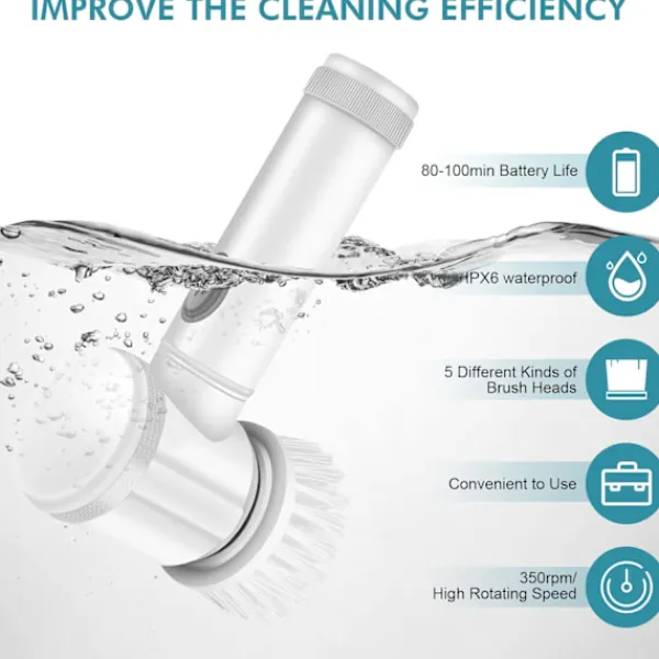 Hot Elektrisk Spinnborste Elektrisk Rengöringsborste Sladdlös Kraftskrubber med 5 Utbytbara Borsthuvuden Handhållen Kraftfull Duschskrubber