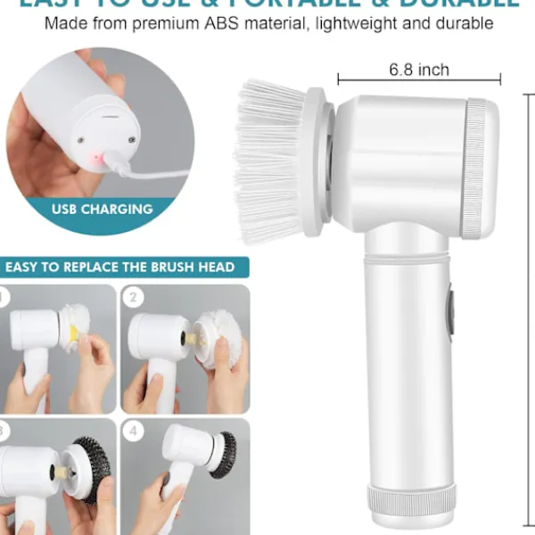 Hot Elektrisk Spinnborste Elektrisk Rengöringsborste Sladdlös Kraftskrubber med 5 Utbytbara Borsthuvuden Handhållen Kraftfull Duschskrubber