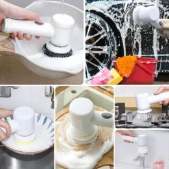 Hot Elektrisk Spinnborste Elektrisk Rengöringsborste Sladdlös Kraftskrubber med 5 Utbytbara Borsthuvuden Handhållen Kraftfull Duschskrubber