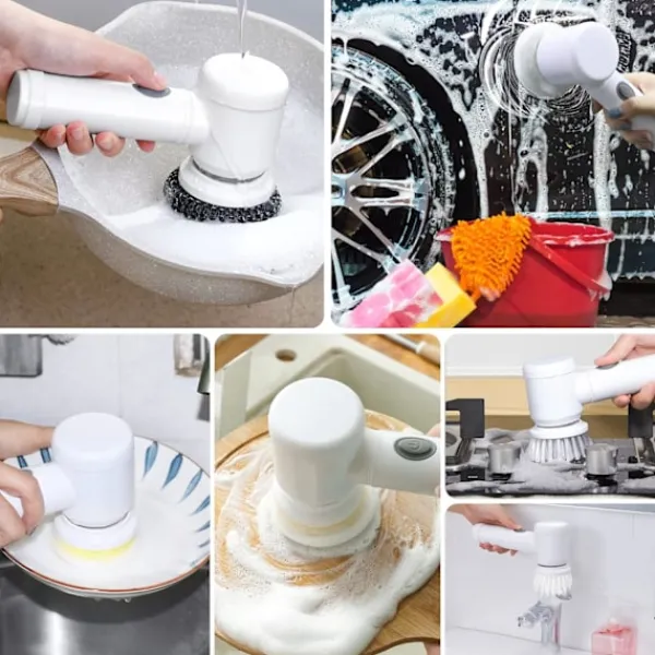 Hot Elektrisk Spinnborste Elektrisk Rengöringsborste Sladdlös Kraftskrubber med 5 Utbytbara Borsthuvuden Handhållen Kraftfull Duschskrubber