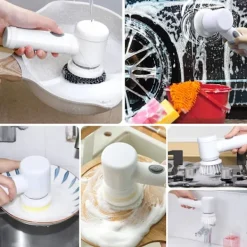 Clearance Elektrisk Spinnskrubbare Elektrisk Rengöringsborste Sladdlös Krafttvätt med 5 Utbytbara Borst Huvuden Handhållen Kraftduschskrubbare