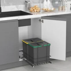 Hot EMUCA Återvinningsbehållare Recycle för kök, 2 x 16 L, fastsättning från botten och manuell uttagning, Grå antracitplast Kolgrå