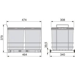 Hot EMUCA Återvinningsbehållare Recycle för kök, 2 x 16 L, fastsättning från botten och manuell uttagning, Grå antracitplast Kolgrå