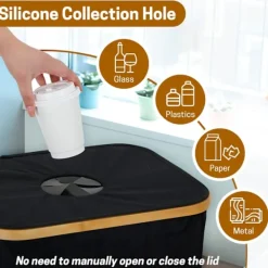 Hot En återvinningskärl för hushåll med två avtagbara återanvändbara innerpåsar, 600D Oxford-tyg, för återvinning av flaskor, kartonger och glas Black