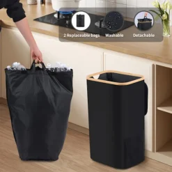 Hot En återvinningskärl för hushåll med två avtagbara återanvändbara innerpåsar, 600D Oxford-tyg, för återvinning av flaskor, kartonger och glas Black