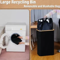 Hot En återvinningskärl för hushåll med två avtagbara återanvändbara innerpåsar, 600D Oxford-tyg, för återvinning av flaskor, kartonger och glas Black
