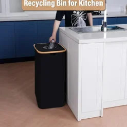 Hot En återvinningskärl för hushåll med två avtagbara återanvändbara innerpåsar, 600D Oxford-tyg, för återvinning av flaskor, kartonger och glas Black