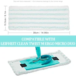 Ersättningsmoppdynor för Leifheit Clean Twist M Ergo Micro Duo 38x16cm, Kompatibel med Leifheit Mikrofiber Ersättningsöverdrag