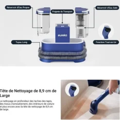 Clearance EUREKA NEY100 - Tvättmaskin för tygsoffor - 12500Pa - Dammsugare för rengöring av soffor, mattor, bilar - Vattentank 1.5 L Blå