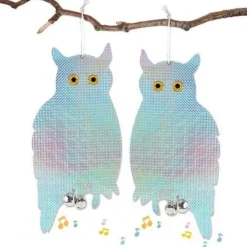 Online Fågelskrämma Duvskrämmor Ljusreflekterande Uggla Form, Set med 2 Anti Duva med Anti Fågel Klocka