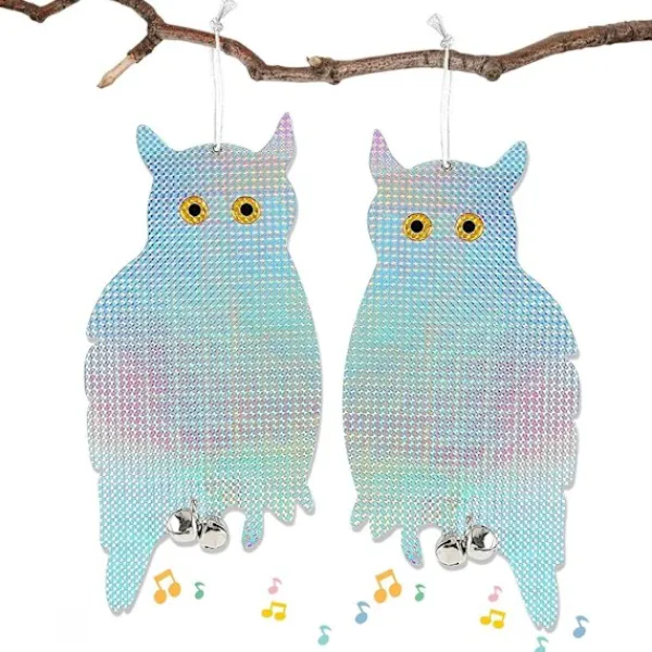 Online Fågelskrämma Duvskrämmor Ljusreflekterande Uggla Form, Set med 2 Anti Duva med Anti Fågel Klocka