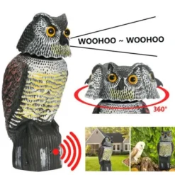 Online Fågelskrämma Uggla med 360° Roterande Huvud för att Skrämma Bort Fåglar - Realistiska Läskiga Ljud och Skugga - Falsk Uggla-XM4-{EFY}