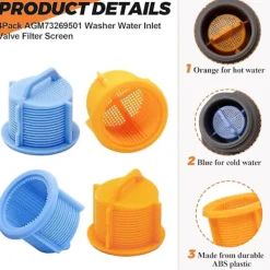 Hot Filter för tvättmaskinens vatteninlopp - Passar till Kenmore och Lg tvättmaskiner - 4-pack