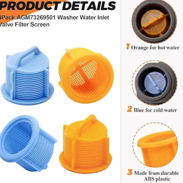 Hot Filter för tvättmaskinens vatteninlopp - Passar till Kenmore och Lg tvättmaskiner - 4-pack