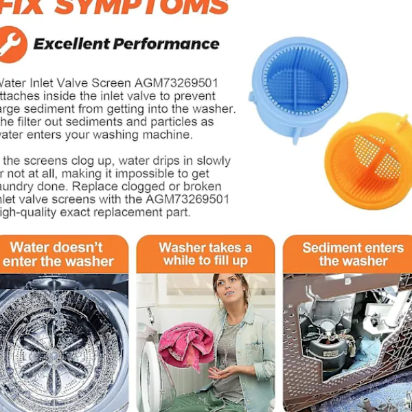 Hot Filter för tvättmaskinens vatteninlopp - Passar till Kenmore och Lg tvättmaskiner - 4-pack